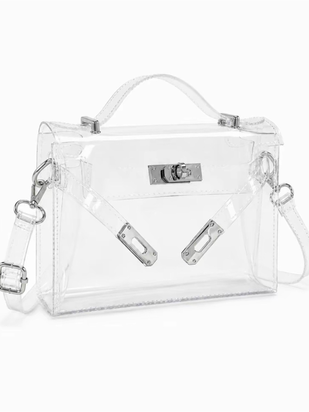 Clear Transparent Jelly Crossbody/Shoulder Satchel Bag with Silver Hardware